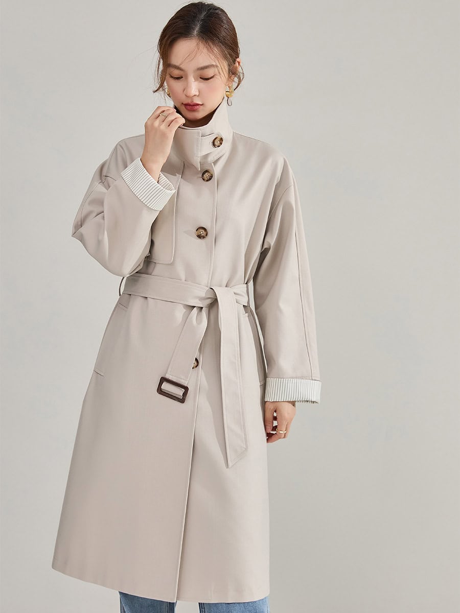 Manteau col montant femme. Veste coupe-vent mi-longue 22352 gris