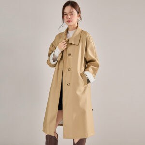 Manteau col montant femme. Veste coupe-vent mi-longue 22352 kaki 01
