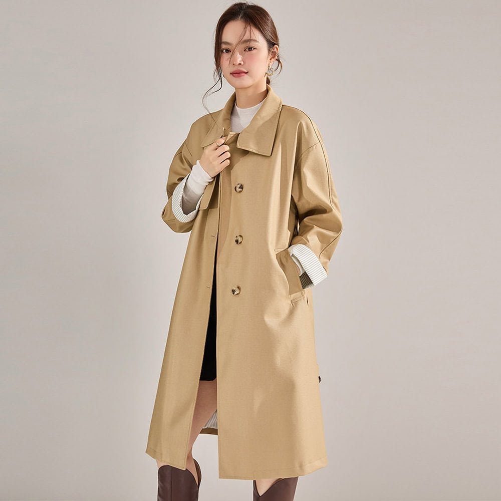 Manteau col montant femme. Veste coupe-vent mi-longue 22352 kaki 01 Manteau col montant femme. Veste coupe-vent mi-longue 22352 kaki 01