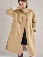 Manteau col montant femme. Veste coupe-vent mi-longue 22352 kaki 02