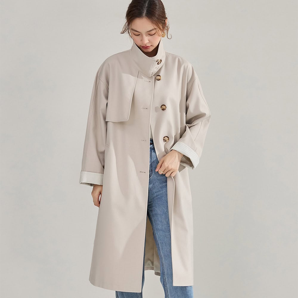 Manteau col montant femme. Veste coupe-vent mi-longue 22352