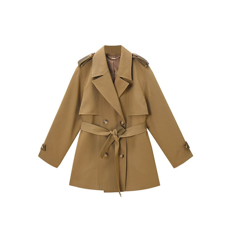 Short, elegant windbreaker coat with leather sleeves 23108 demo 010