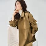 Manteau coupe-vent mi-long en cuir, style décontracté 23070-01