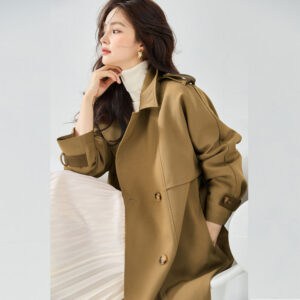 Manteau coupe-vent mi-long en cuir, style décontracté 23070-01