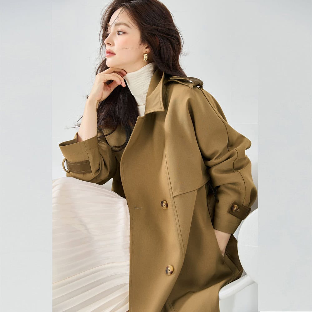 Manteau coupe-vent mi-long en cuir, style dรฉcontractรฉ 23070-01 Manteau coupe-vent mi-long en cuir, style dรฉcontractรฉ 23070-01
