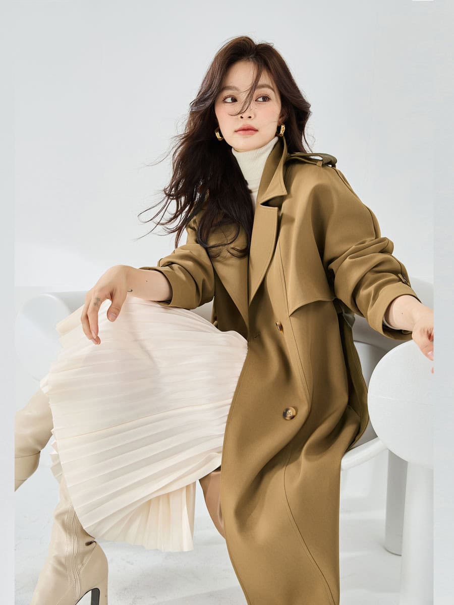 Manteau coupe-vent mi-long en cuir, style décontracté 23070 demo 01