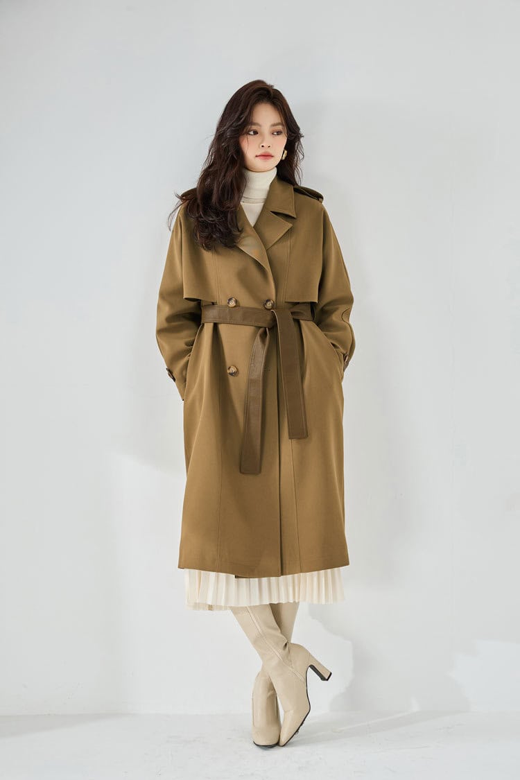 Mid-length leather windbreaker coat, casual style 23070 demo 010