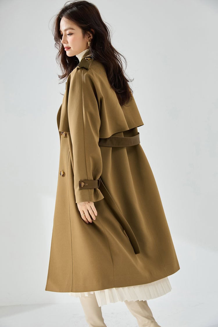 Mid-length leather windbreaker coat, casual style 23070 demo 013