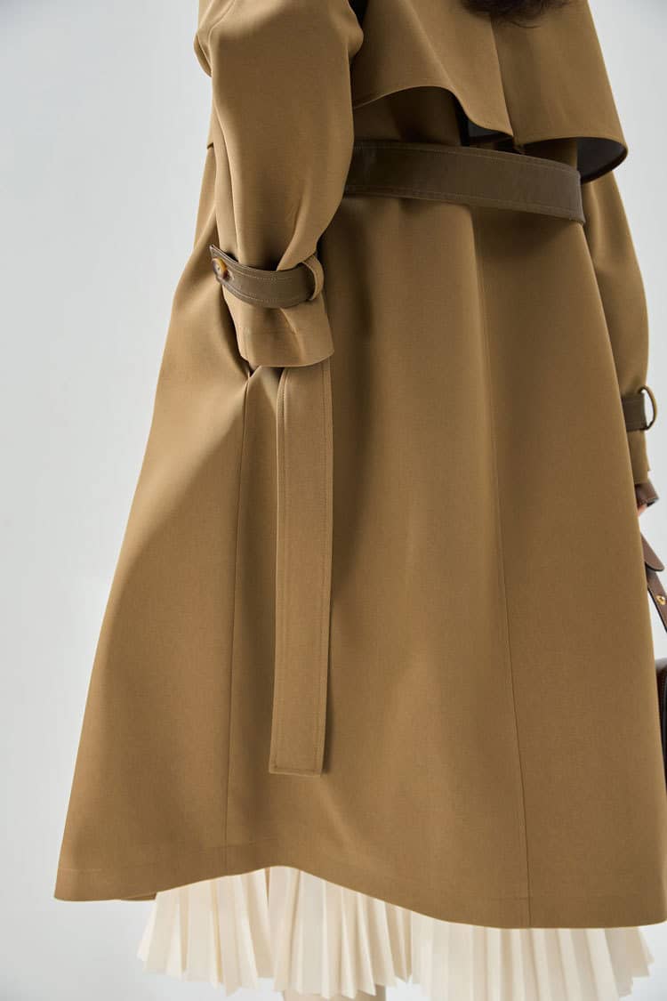 Mid-length leather windbreaker coat, casual style 23070 demo 014