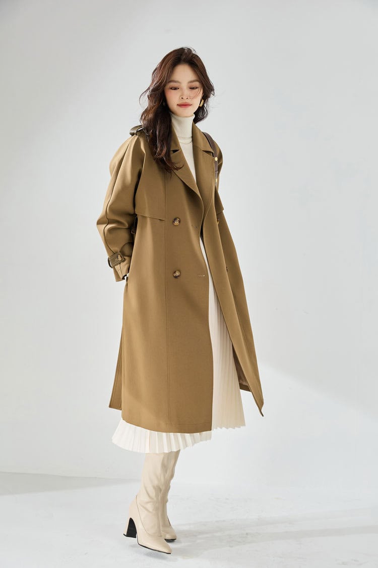 Mid-length leather windbreaker coat, casual style 23070 demo 02