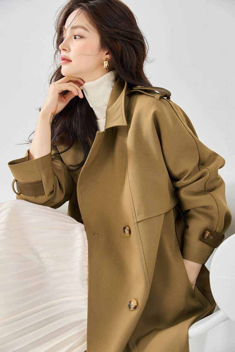Mid-length leather windbreaker coat, casual style 23070 demo 04