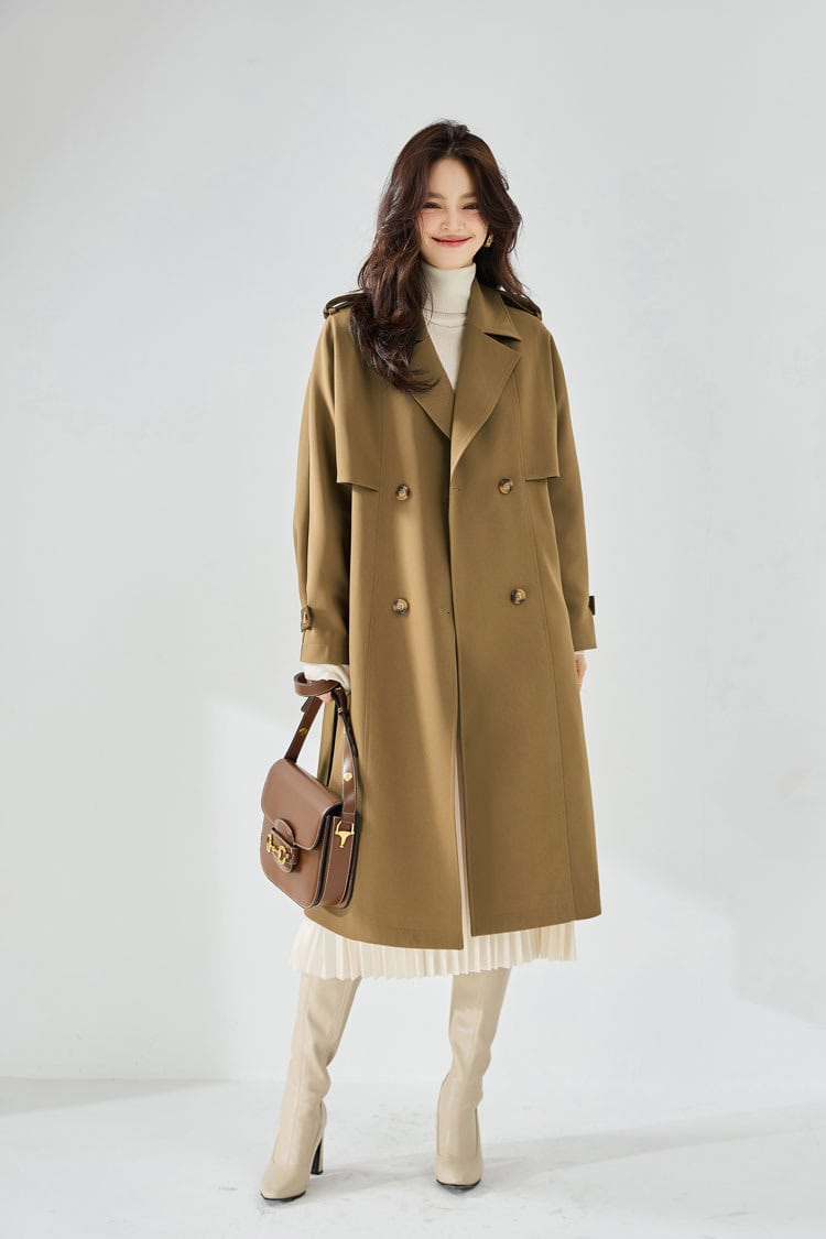 Mid-length leather windbreaker coat, casual style 23070 demo 05