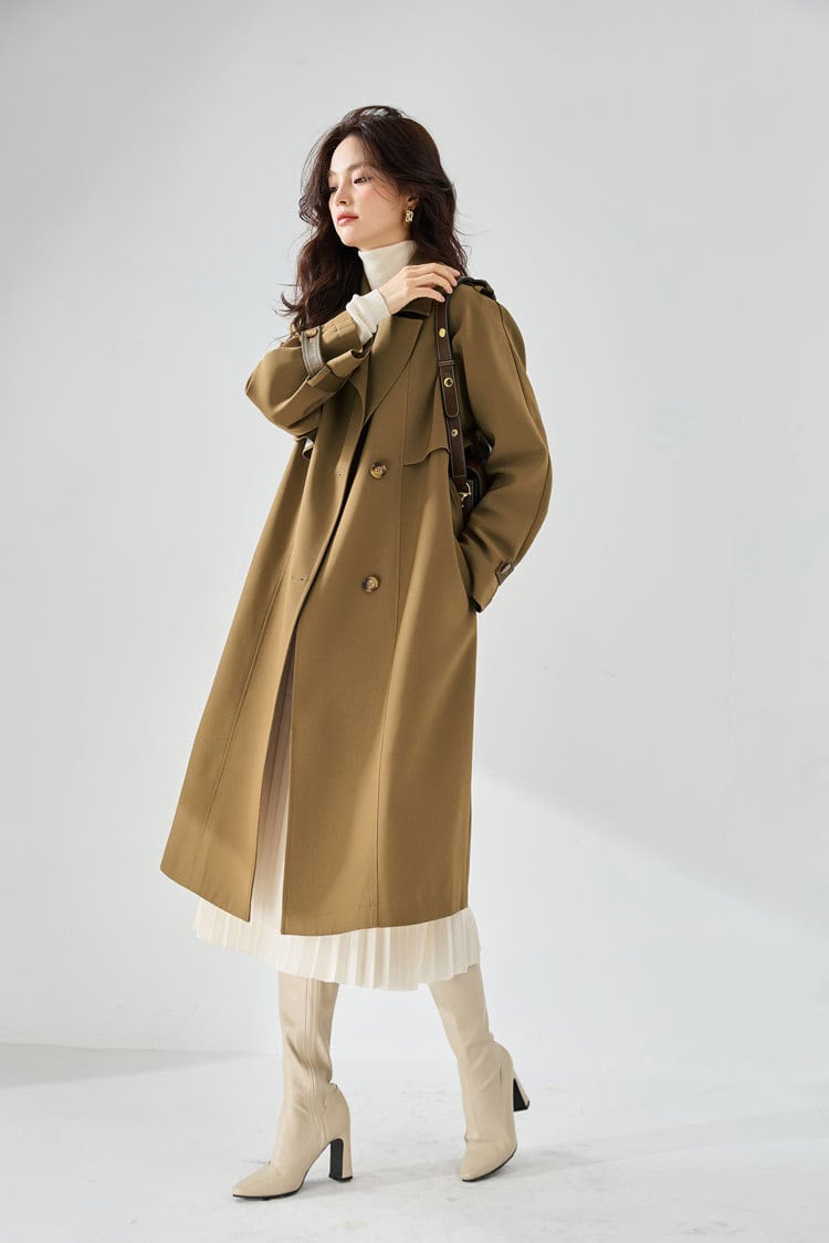 Mid-length leather windbreaker coat, casual style 23070 demo 08