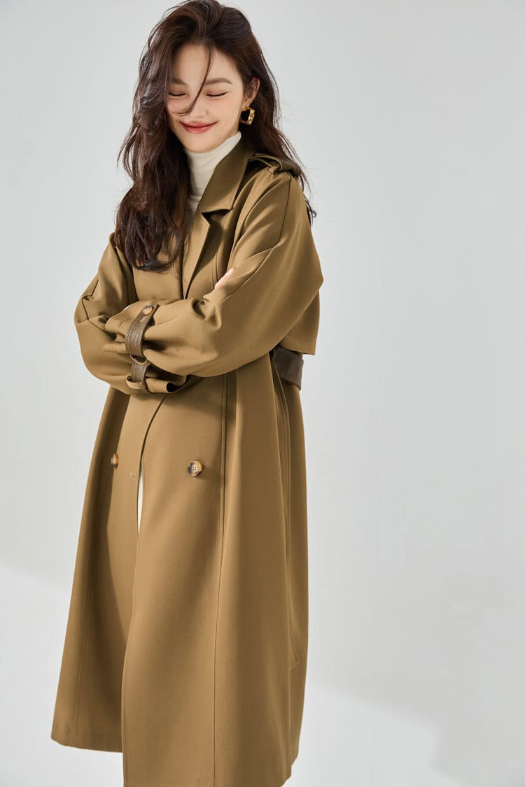 Mid-length leather windbreaker coat, casual style 23070 demo 09