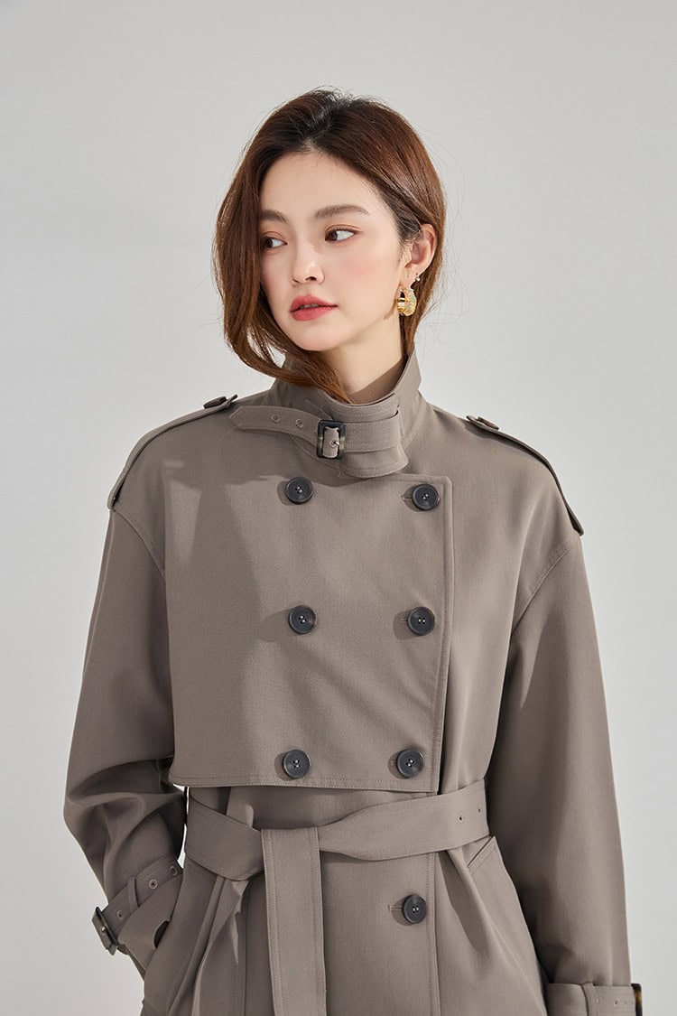 Mid-length double-breasted windbreaker coat 18213 demo 01
