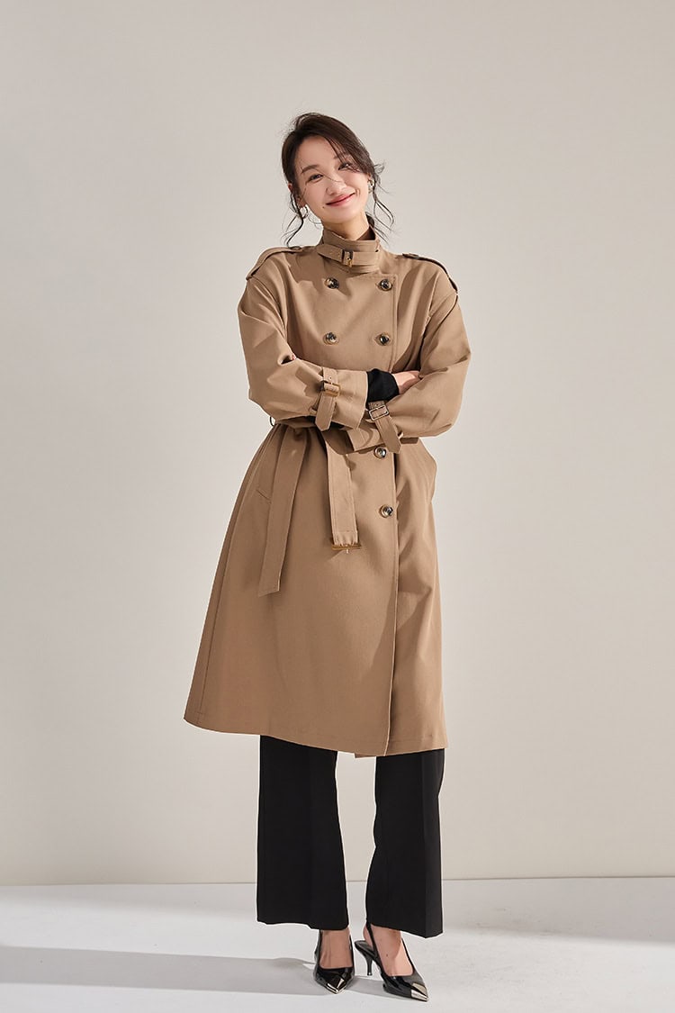 Mid-length double-breasted windbreaker coat 18213 demo 013