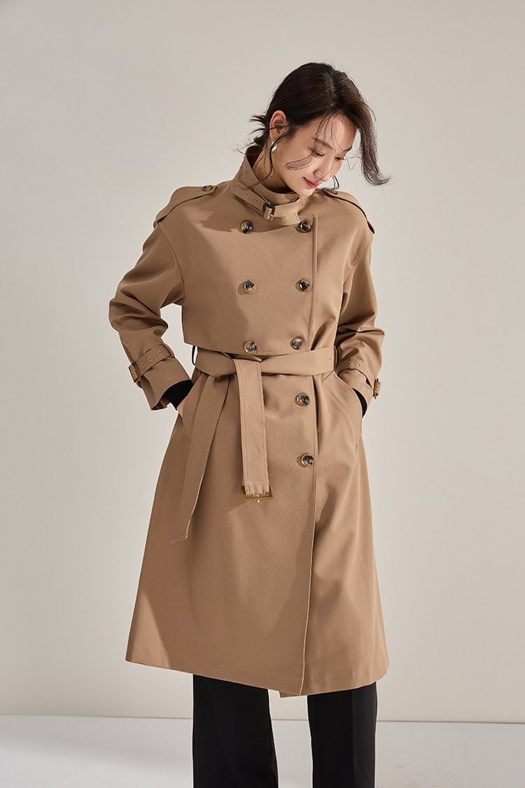 Mid-length double-breasted windbreaker coat 18213 demo 02