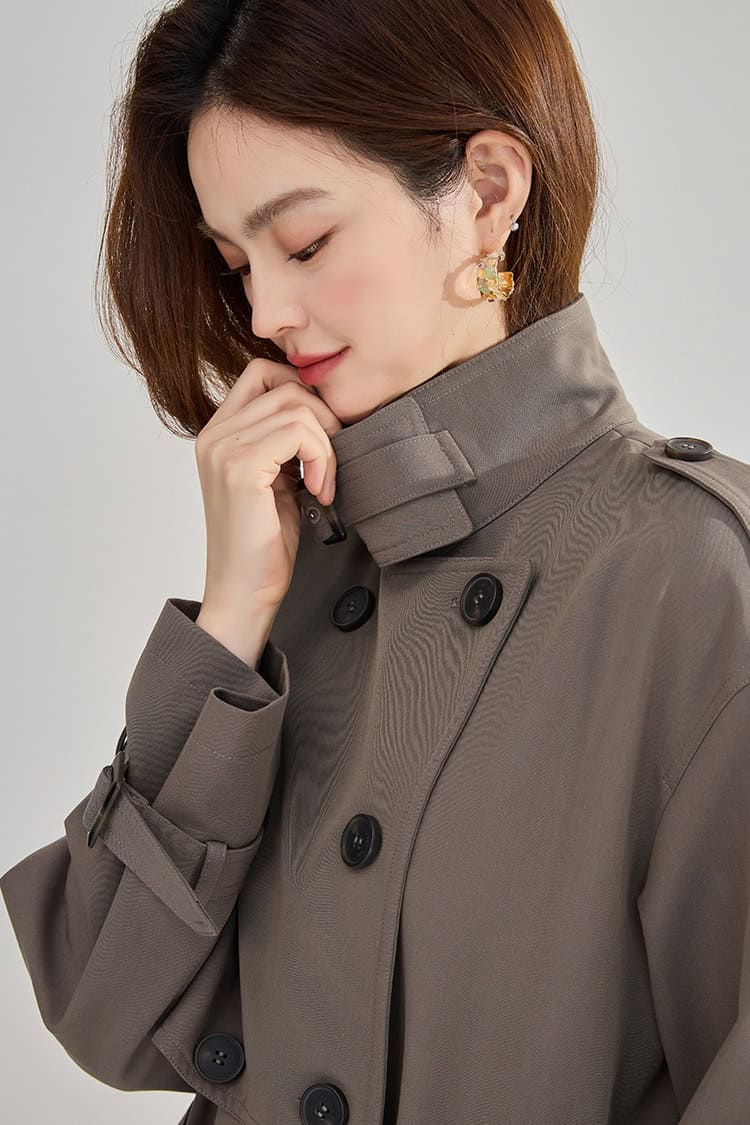 Mid-length double-breasted windbreaker coat 18213 demo 05