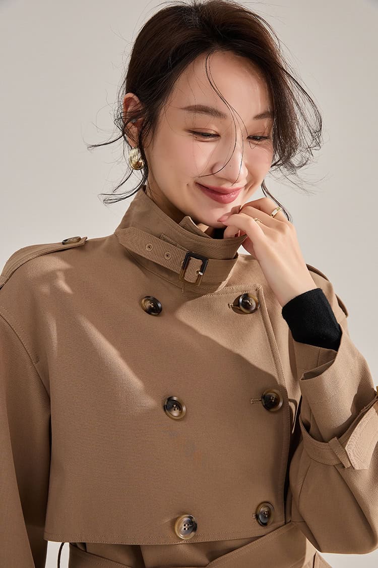 Mid-length double-breasted windbreaker coat 18213 demo 06