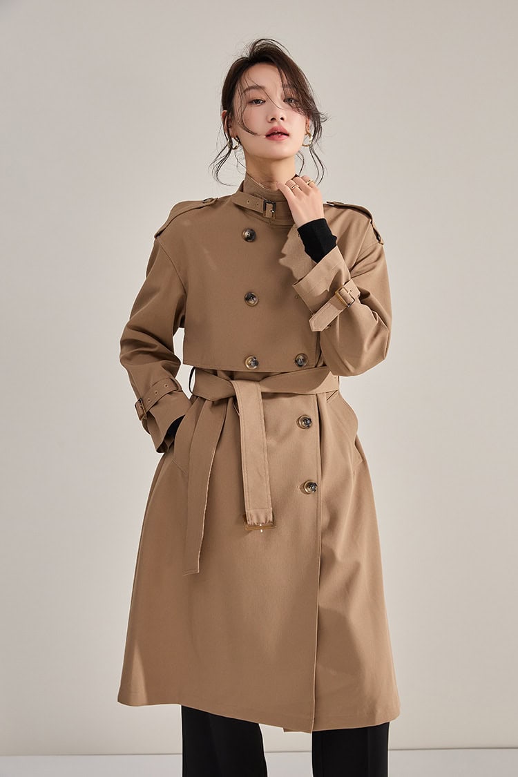 Mid-length double-breasted windbreaker coat 18213 demo 08