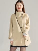 Manteau mi-long en laine double face,col montant 15932