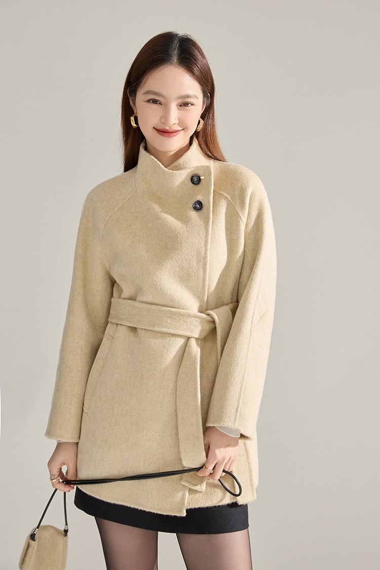 Mid-length double-faced wool coat, stand-up collar 15932 DEMO 010