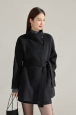 Manteau mi-long en laine double face,col montant 15932 DEMO 013
