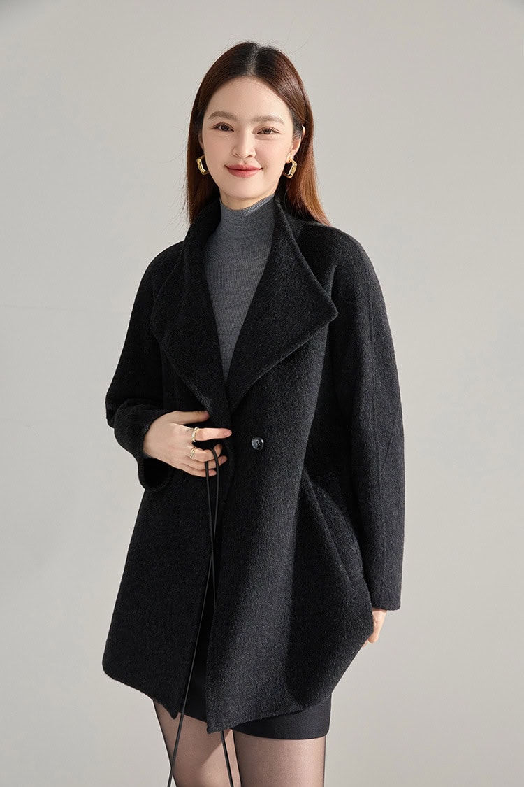 Mid-length double-faced wool coat, stand-up collar 15932 DEMO 017