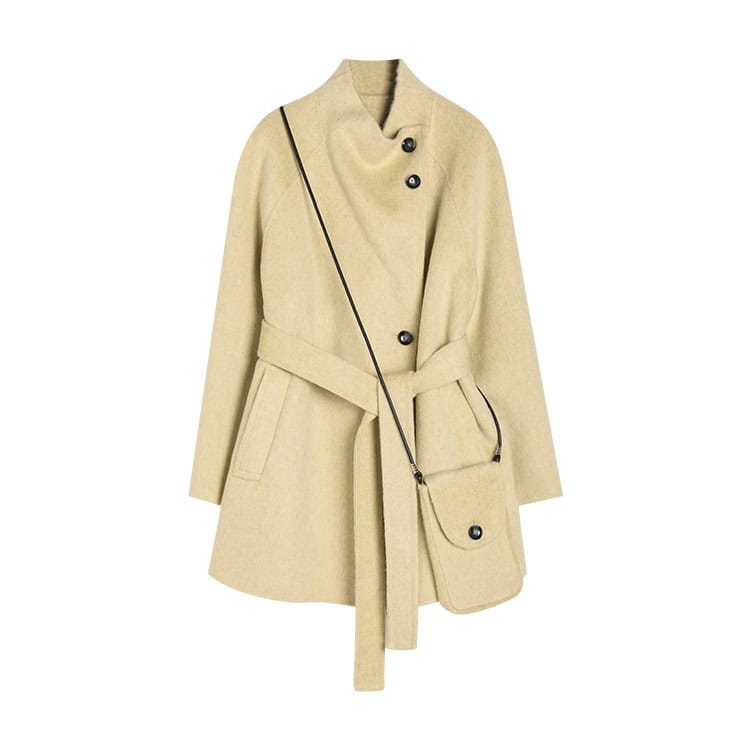 Mid-length double-faced wool coat, stand-up collar 15932 DEMO 018