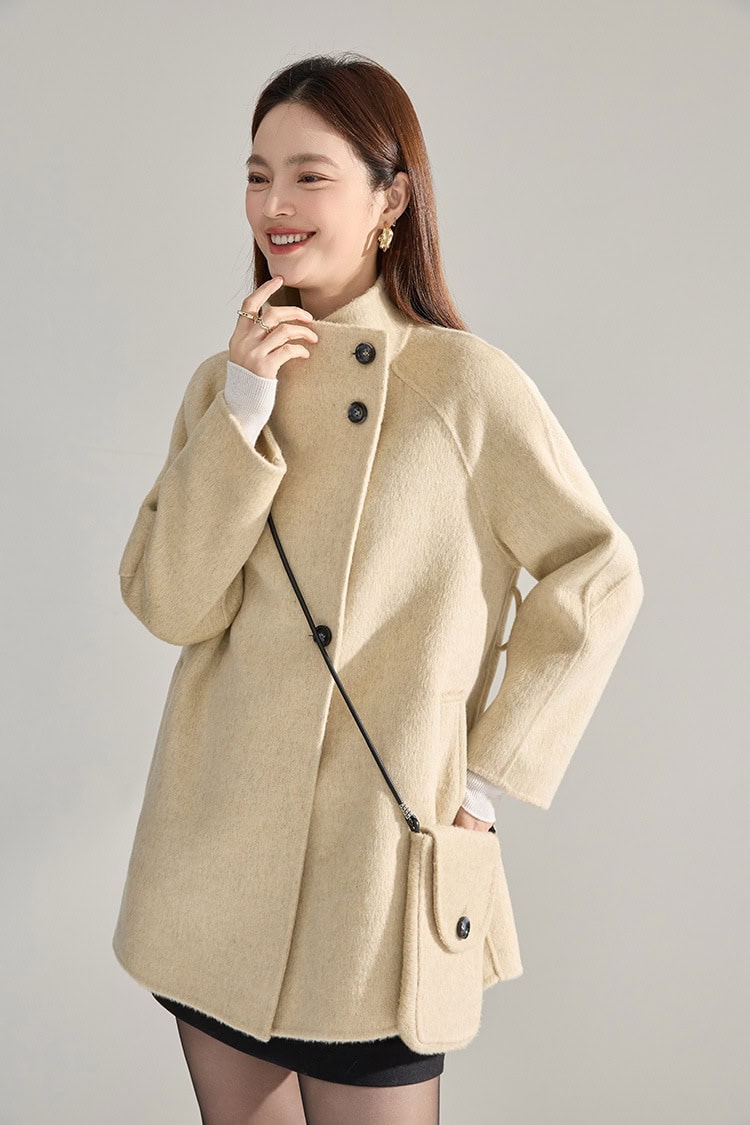 Mid-length double-faced wool coat, stand-up collar 15932 DEMO 02