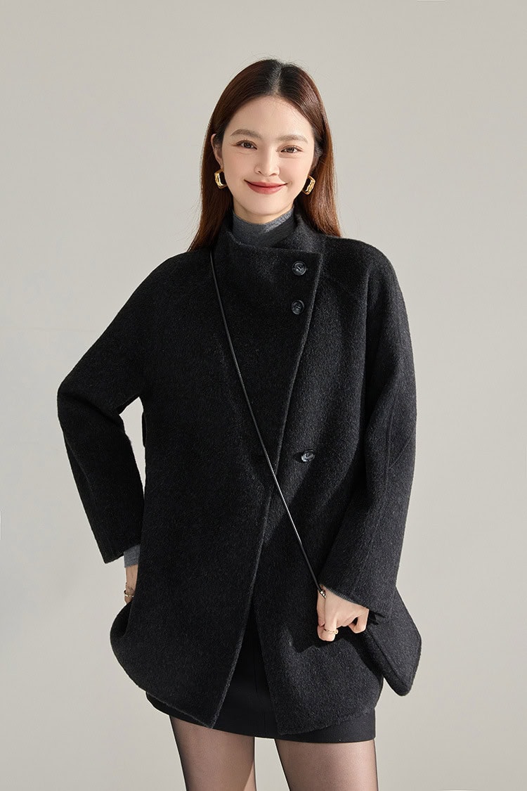 Mid-length double-faced wool coat, stand-up collar 15932 DEMO 04