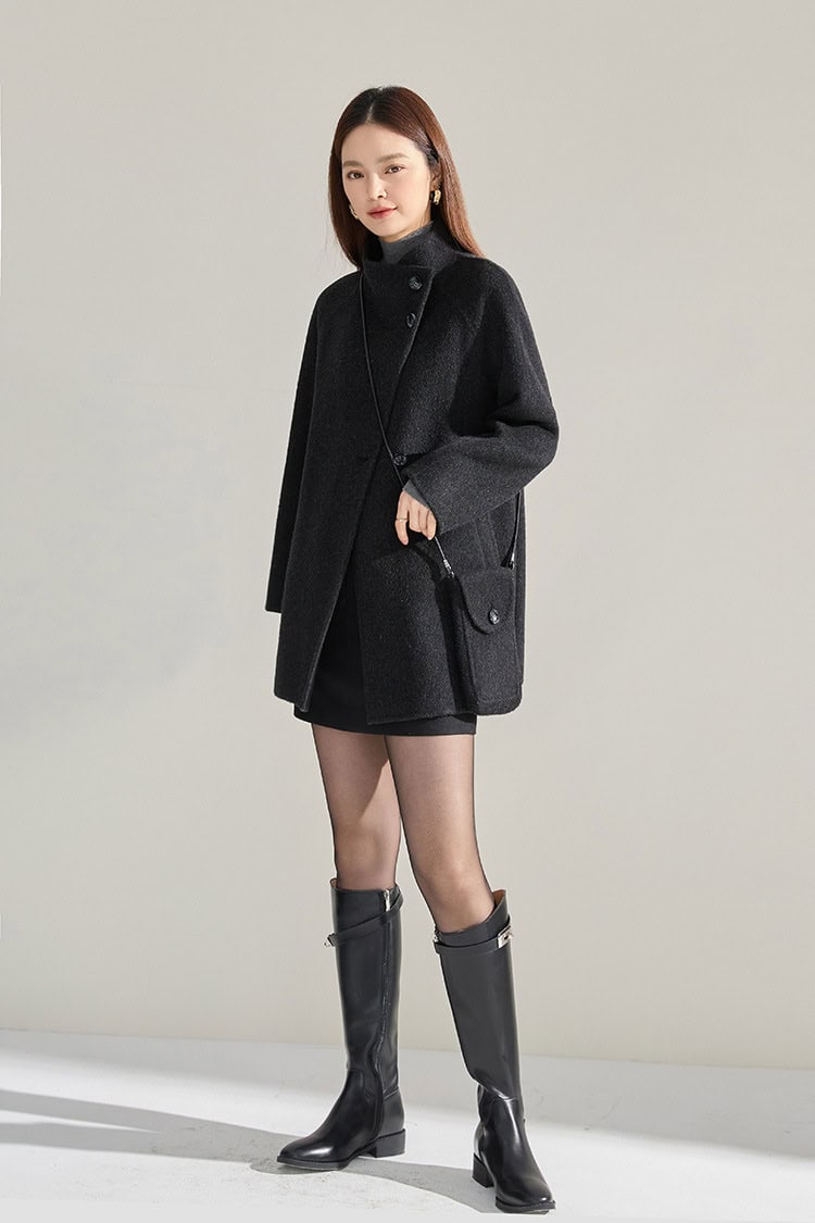 Mid-length double-faced wool coat, stand-up collar 15932 DEMO 05