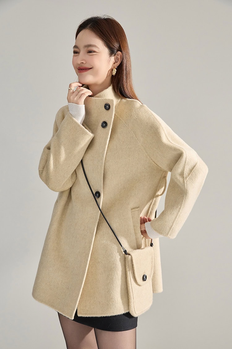 Mid-length double-faced wool coat, stand-up collar 15932 DEMO 08