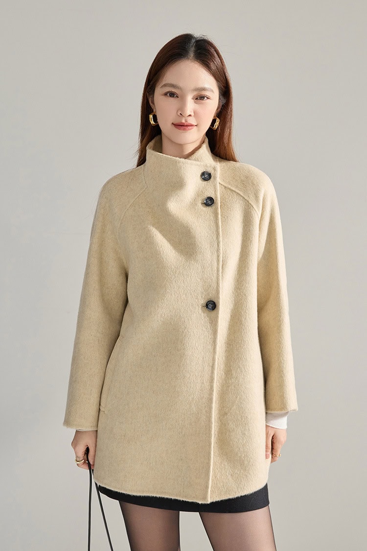 Mid-length double-faced wool coat, stand-up collar 15932 DEMO 09
