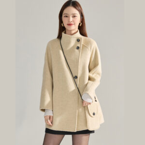 Manteau mi-long en laine double face,col montant 15932 N001