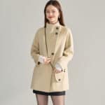 Manteau mi-long en laine double face,col montant 15932 beige 02