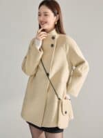 Manteau mi-long en laine double face,col montant 15932 beige 03