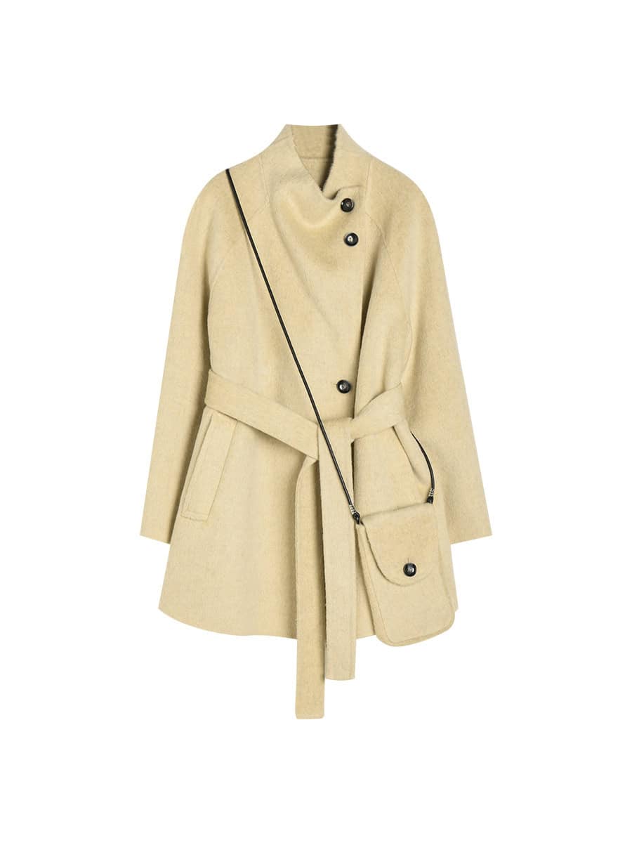 Manteau mi-long en laine double face,col montant 15932 beige 05