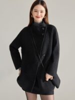 Manteau mi-long en laine double face,col montant 15932 noir 02
