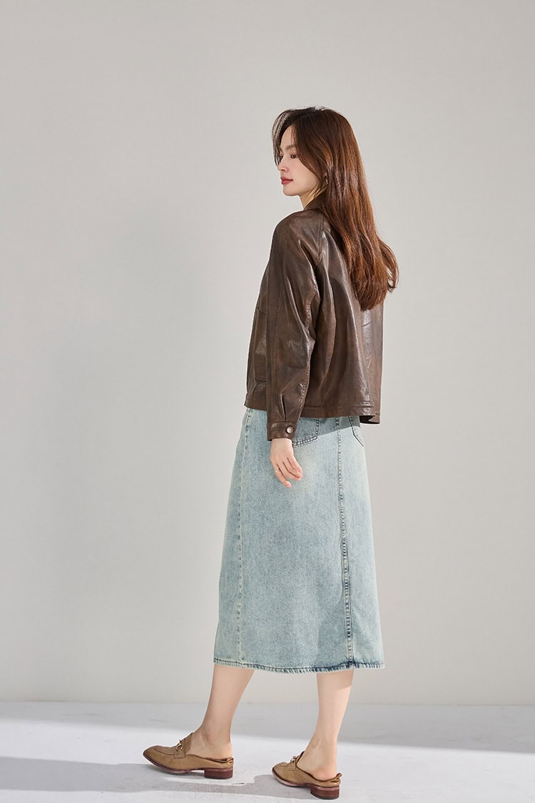 Women's retro PU leather jacket with lapels 18663 demo 010