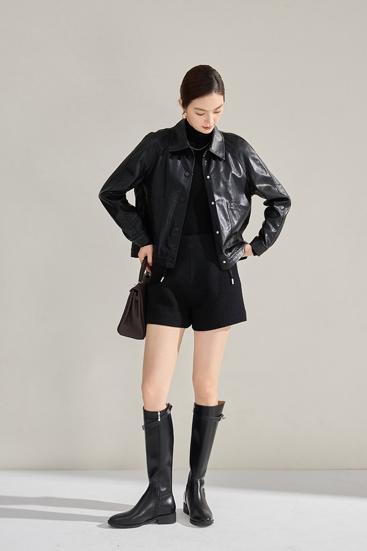 Veste cuir femme, rétro à revers en cuir PU 18663 demo 016