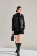 Veste cuir femme, rétro à revers en cuir PU 18663 demo 017