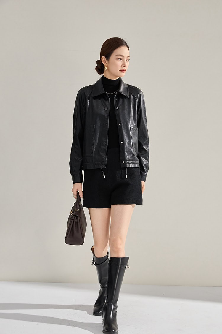 Veste cuir femme, rétro à revers en cuir PU 18663 demo 017