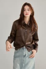 Veste cuir femme, rétro à revers en cuir PU 18663 demo 03