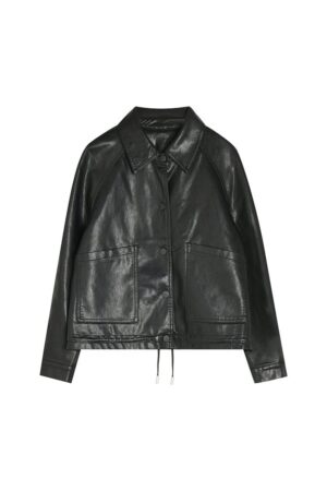 Veste femme, rétro à revers en cuir PU 18663 black