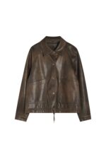 Veste femme, rétro à revers en cuir PU 18663 marron