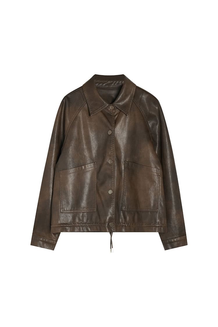 Veste femme, rétro à revers en cuir PU 18663 marron