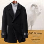 Men's 100% wool winter coat, double-sided collar, black (SJ88991)