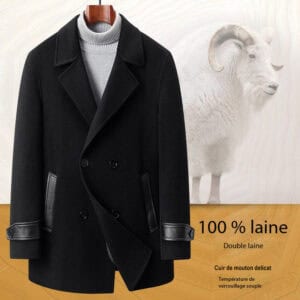 Men's 100% wool winter coat, double-sided collar, black (SJ88991)