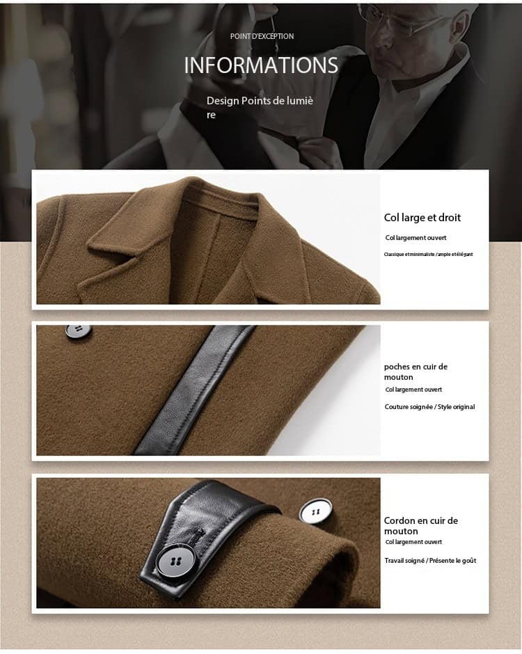 Manteau d'hiver laine homme, 100 % laine, col double face SJ88991 demo 017